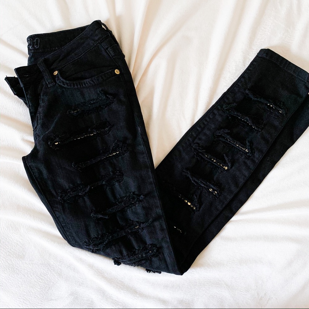 robins jean distressed black skinny jeans